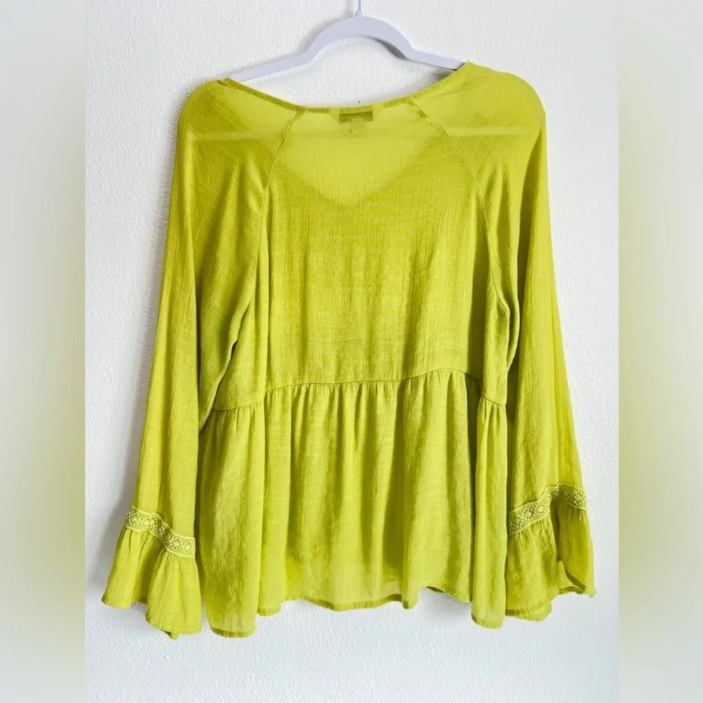 Counterparts Long Sleeve Gauze Sheer Boho‎ Peasant Fairy Citrine Green Top L